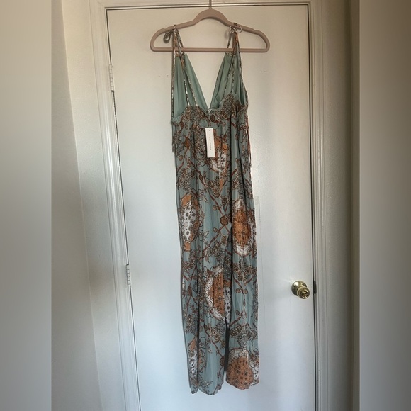 Boho Style Blue and Orange Rayon Jumpsuit NWT - Picture 2 of 5